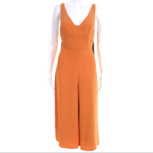Amanda Uprichard tangerine Carter jumpsuit size medium wide leg cropped pants - Picture 2 of 8